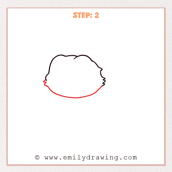 how to draw a bearded dragon - Step 2: The bearded dragon head is closed with spiky cheeks and a wide rounded chin.